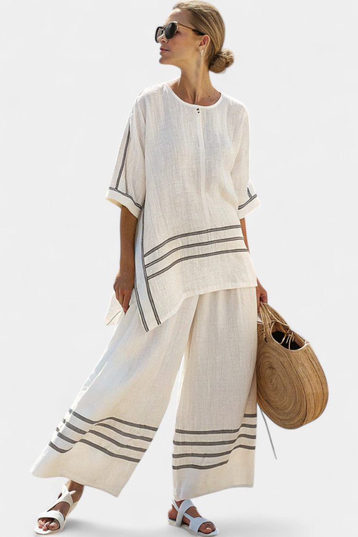 WYNRIC | SOPHISTICATED STRIPED ASYMMETRICAL TOP & BOLD TROUSERS