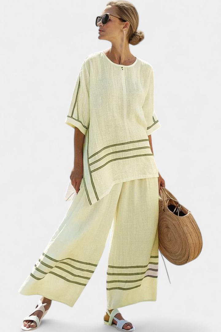 WYNRIC | SOPHISTICATED STRIPED ASYMMETRICAL TOP & BOLD TROUSERS