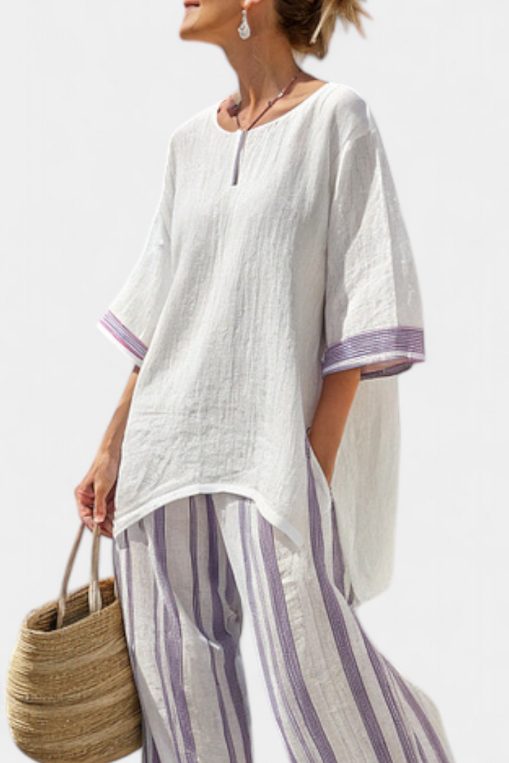 LUXMERE | COMFORTABLE RELAXED BLOUSE & STRIPED BAMBOO TROUSERS