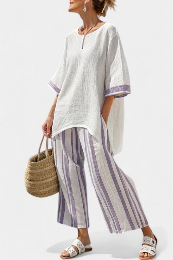 LUXMERE | COMFORTABLE RELAXED BLOUSE & STRIPED BAMBOO TROUSERS