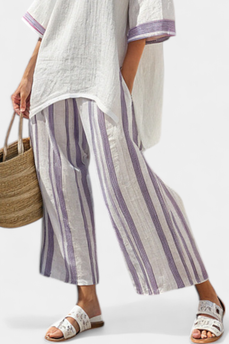 LUXMERE | COMFORTABLE RELAXED BLOUSE & STRIPED BAMBOO TROUSERS
