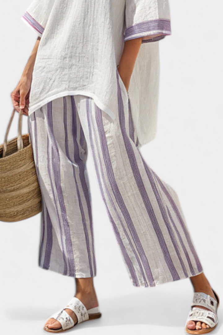 LUXMERE | COMFORTABLE RELAXED BLOUSE & STRIPED BAMBOO TROUSERS