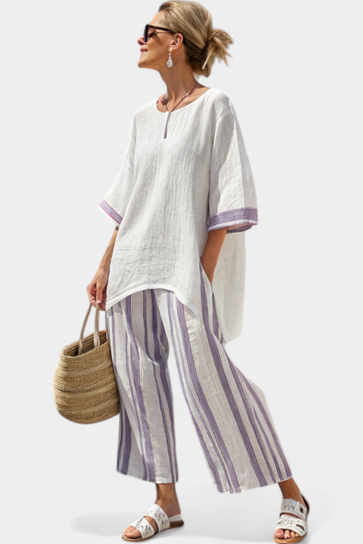 LUXMERE | COMFORTABLE RELAXED BLOUSE & STRIPED BAMBOO TROUSERS