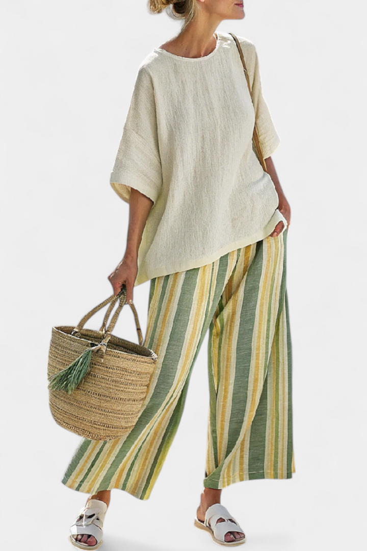 ELLOWYN | SOPHISTICATED TOP & STRIPED LINEN TROUSERS