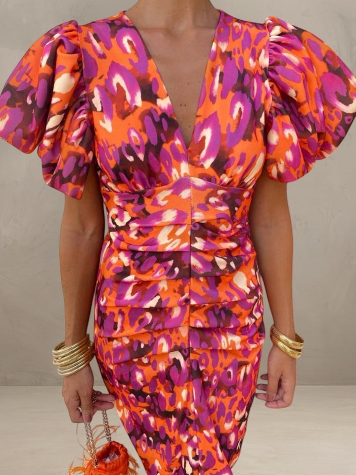 MIRANDA | VIVID PLEATED MIDI DRESS