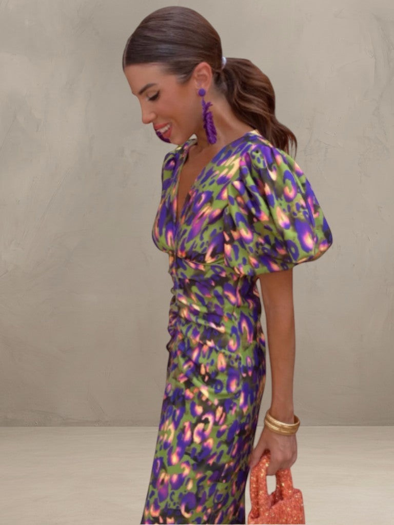 MIRANDA | VIVID PLEATED MIDI DRESS