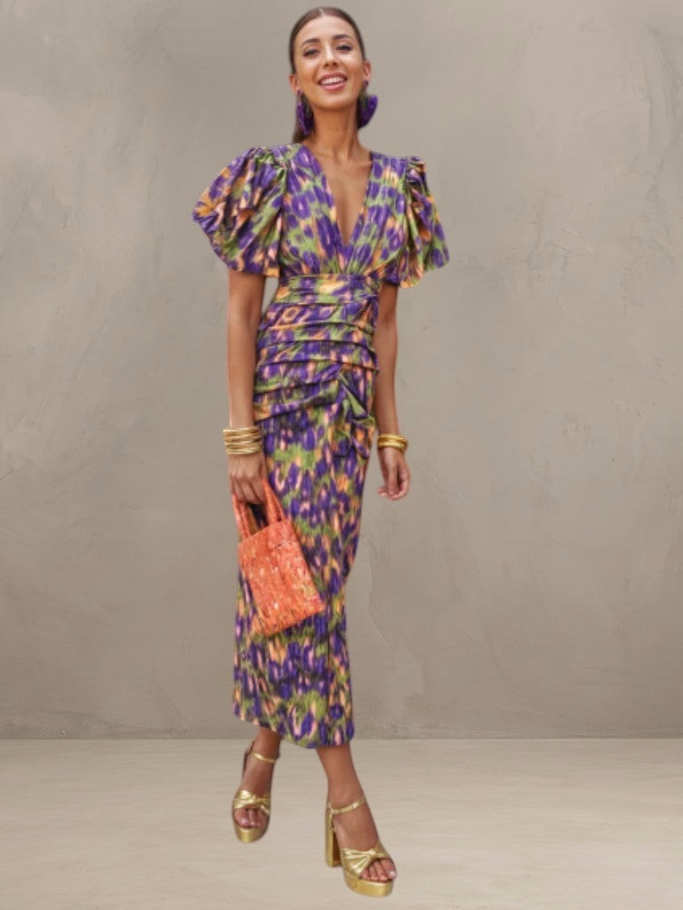 MIRANDA | VIVID PLEATED MIDI DRESS
