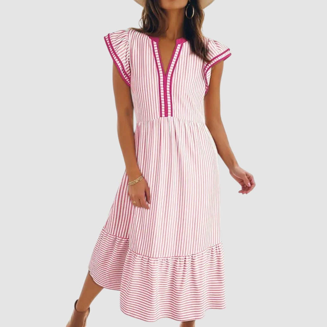 BLYTHE | STRIPED RUFFLE MIDI DRESS