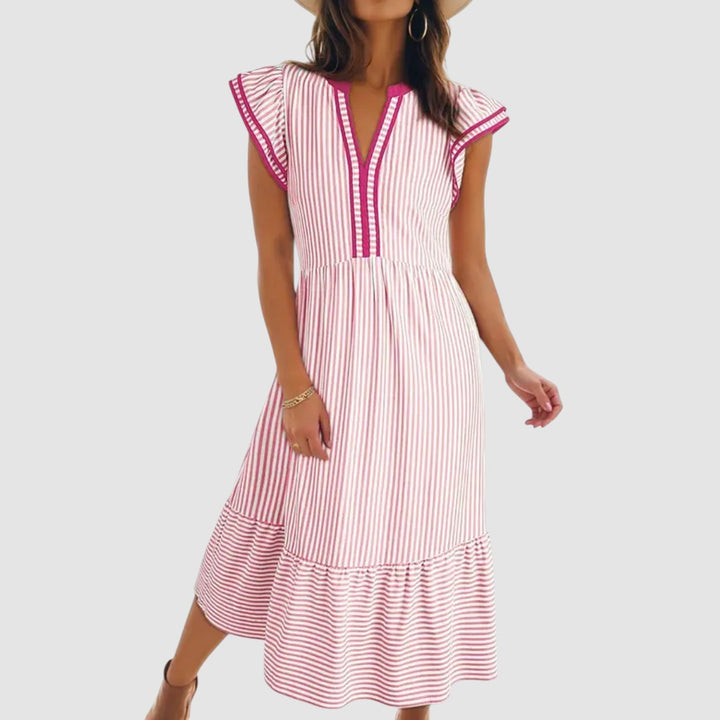 BLYTHE | STRIPED RUFFLE MIDI DRESS