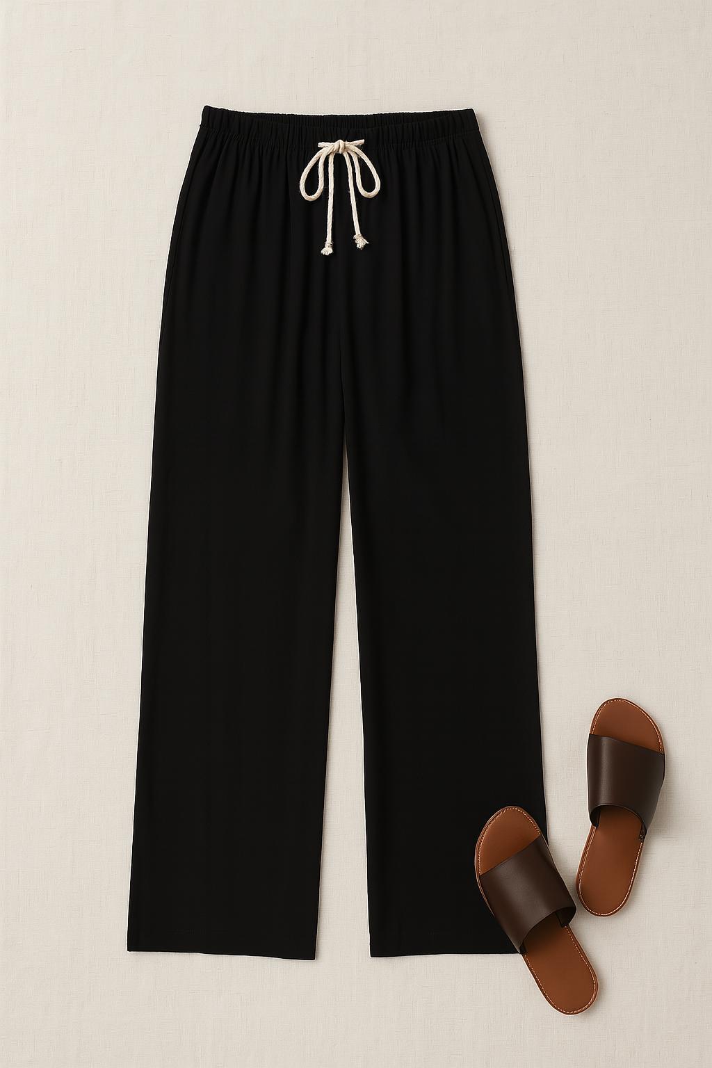 Women’s Trousers – Fabric-Look, High-Waisted & Flowing Wide-Leg
