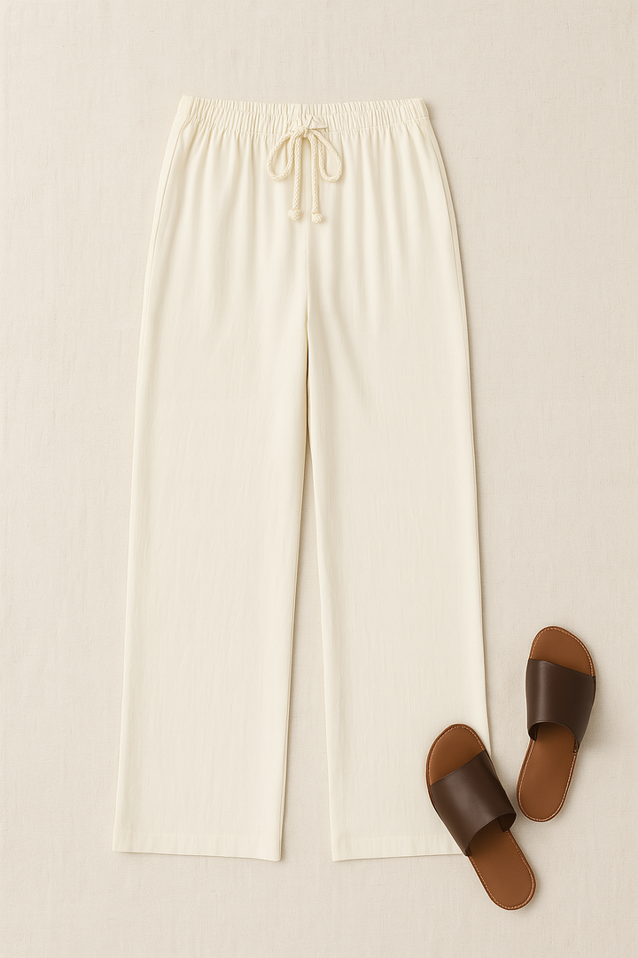 Women’s Trousers – Fabric-Look, High-Waisted & Flowing Wide-Leg