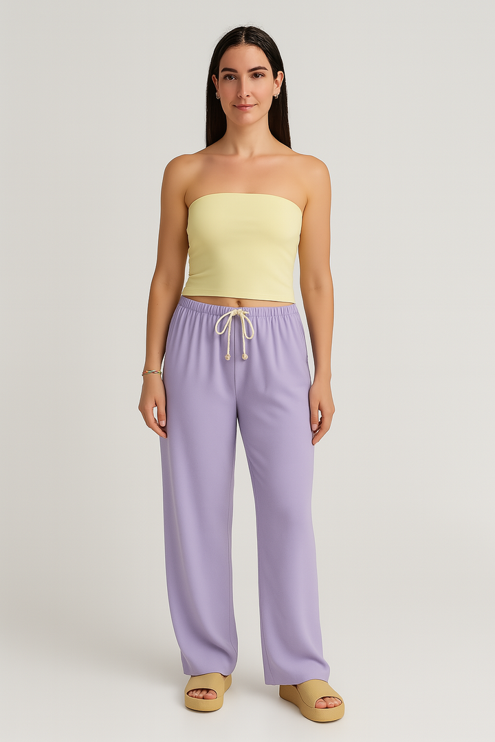 Women’s Trousers – Fabric-Look, High-Waisted & Flowing Wide-Leg