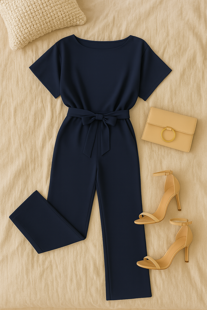 Women's Jumpsuit – Draped-Look Fabric, Elegant & Comfortable