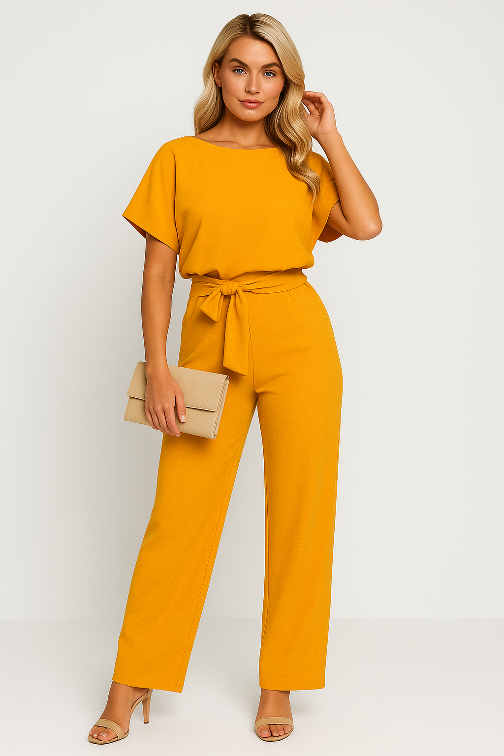 Women's Jumpsuit – Draped-Look Fabric, Elegant & Comfortable