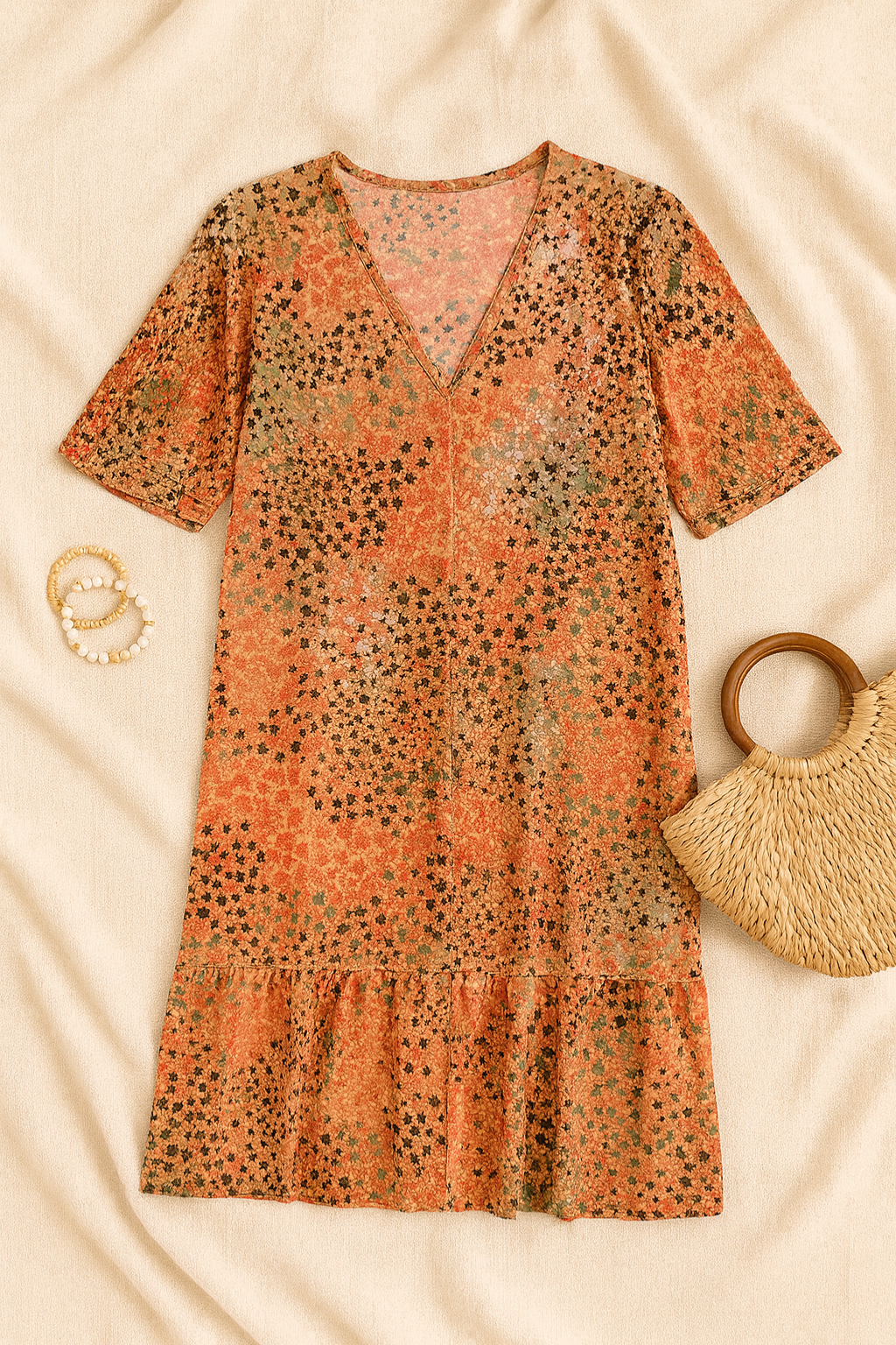 Women’s Dress – V-Neck Midi, Soft & Elegant