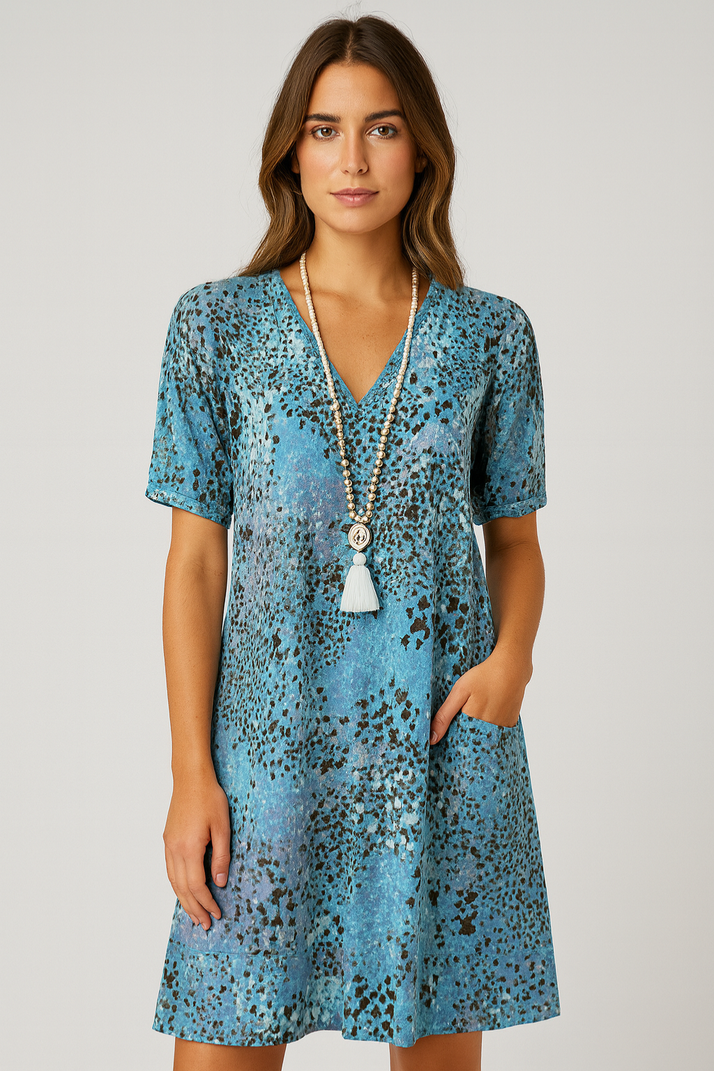 Women’s Dress – V-Neck Midi, Soft & Elegant