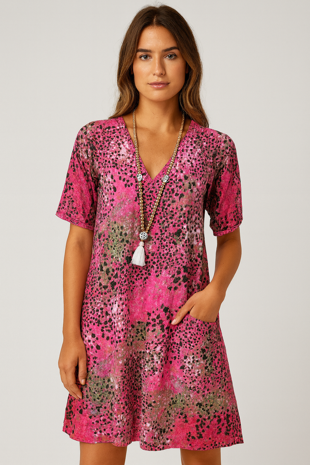 Women’s Dress – V-Neck Midi, Soft & Elegant