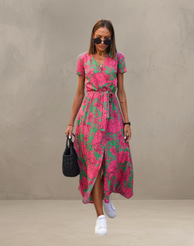 AMELIA | COLOURFUL V-NECK DRESS