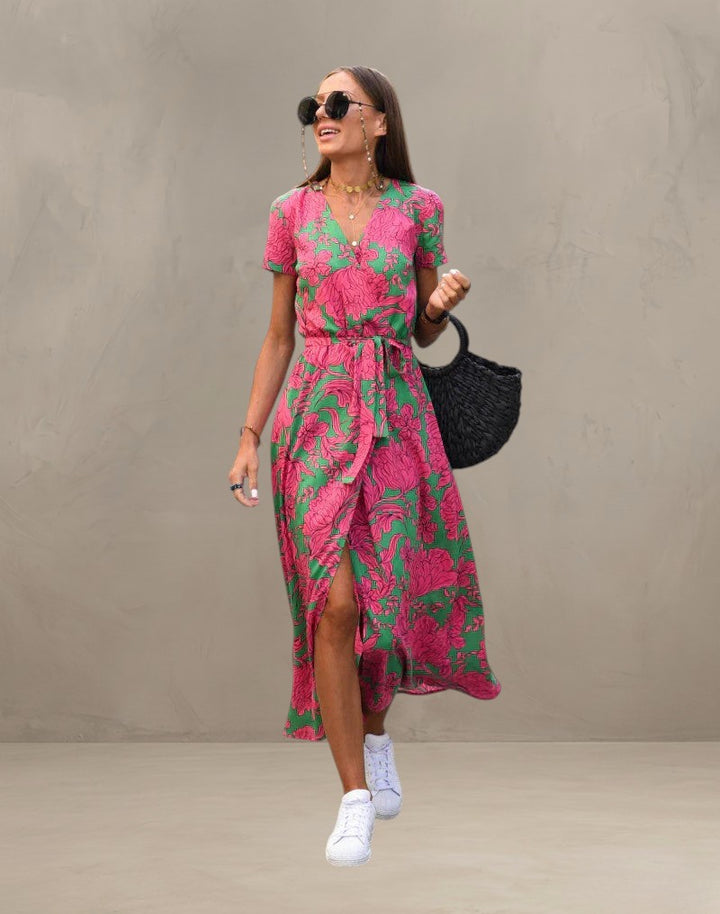 AMELIA | COLOURFUL V-NECK DRESS