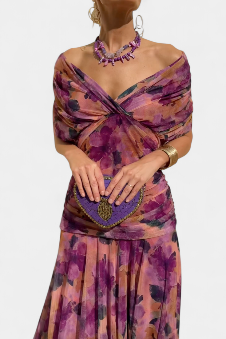 FLORANDORA | LONG FLORAL V-NECK DRESS