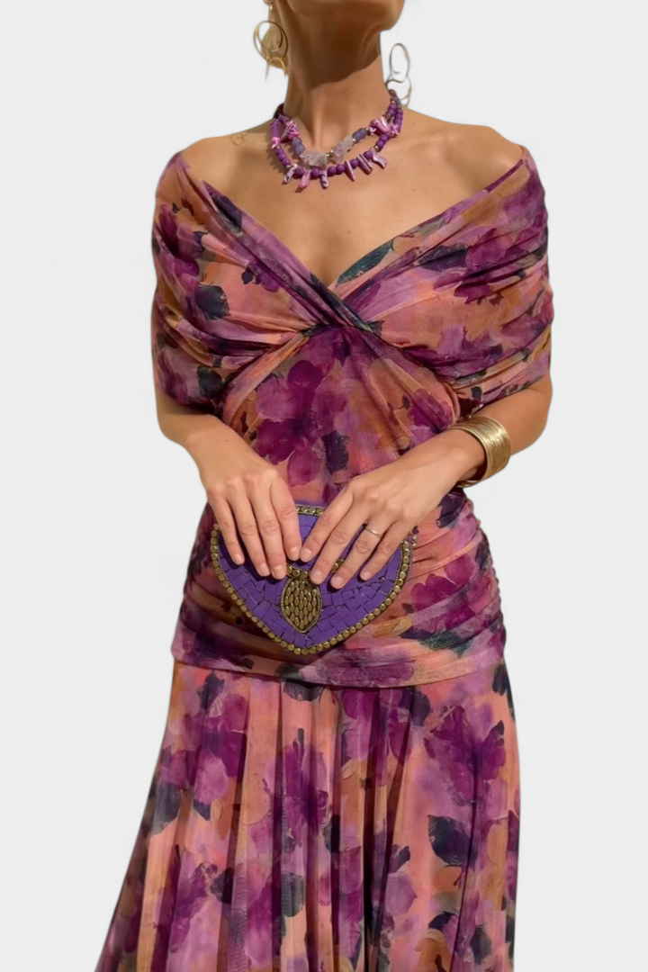 FLORANDORA | LONG FLORAL V-NECK DRESS