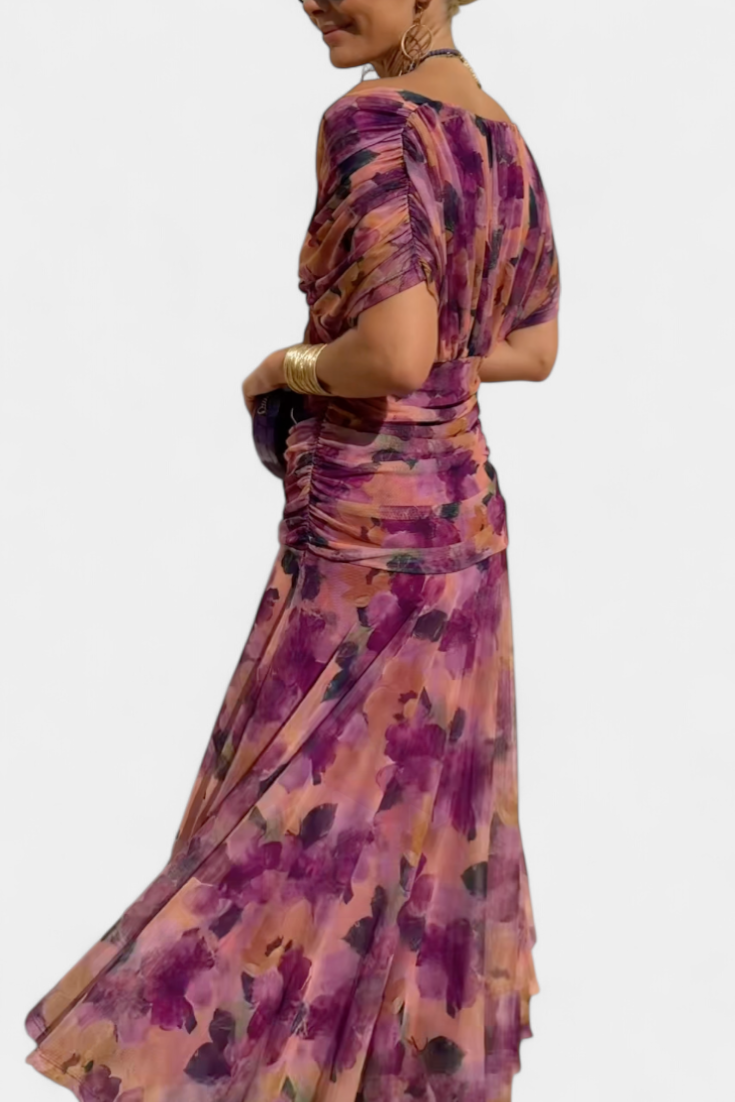 FLORANDORA | LONG FLORAL V-NECK DRESS
