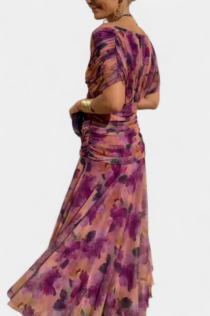 FLORANDORA | LONG FLORAL V-NECK DRESS