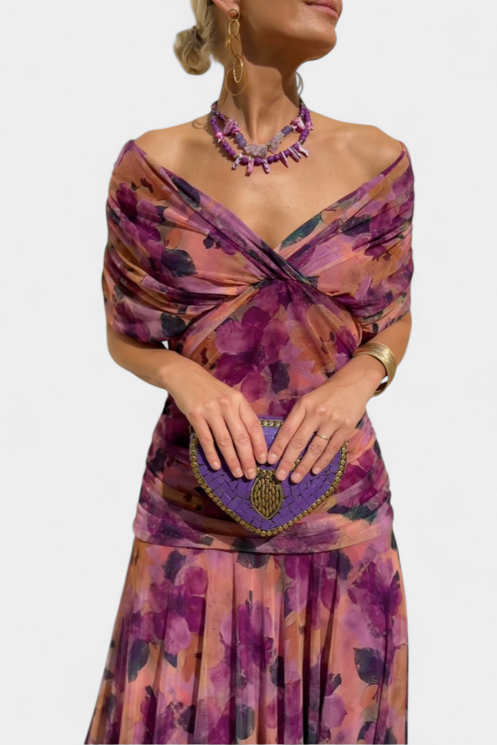 FLORANDORA | LONG FLORAL V-NECK DRESS