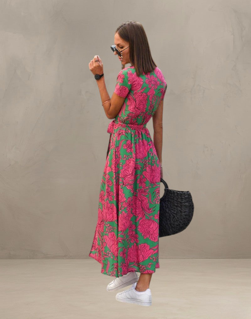 AMELIA | COLOURFUL V-NECK DRESS
