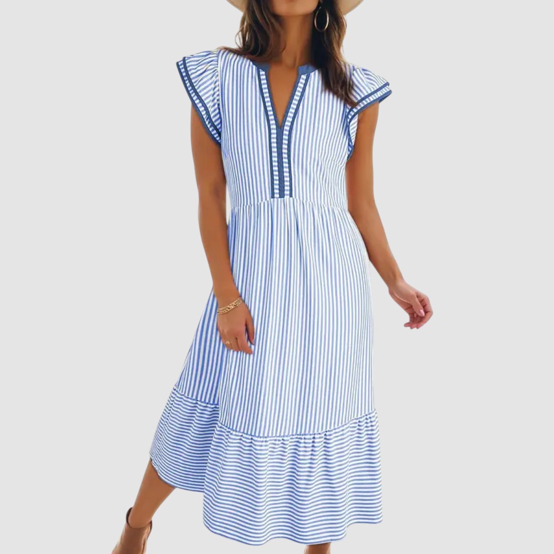 BLYTHE | STRIPED RUFFLE MIDI DRESS