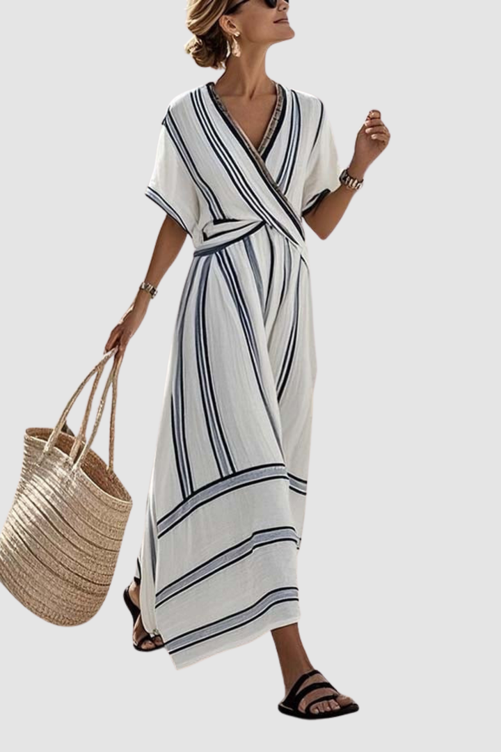 REBECCA | STRIPED WRAP MAXI DRESS