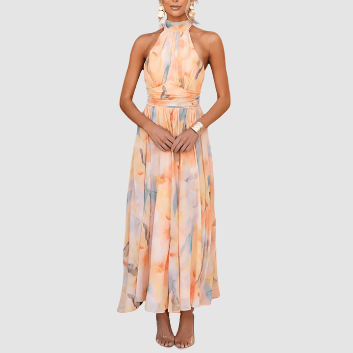 LILY | HALTERNECK WATERCOLOUR PRINT DRESS