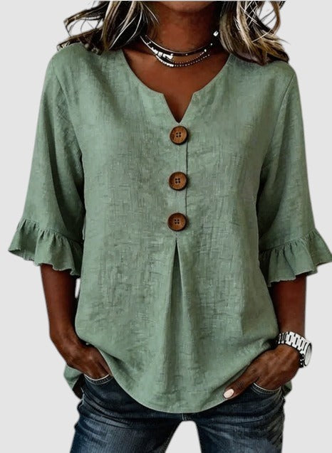 SOPHIA | LINEN BLEND BUTTON BLOUSE