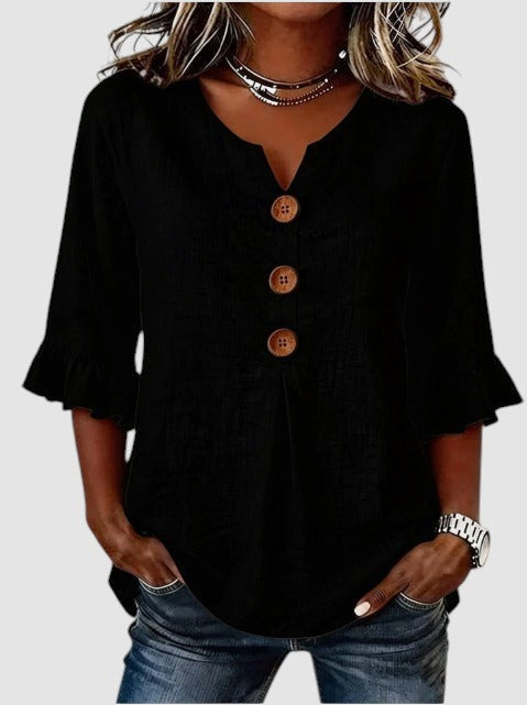 SOPHIA | LINEN BLEND BUTTON BLOUSE