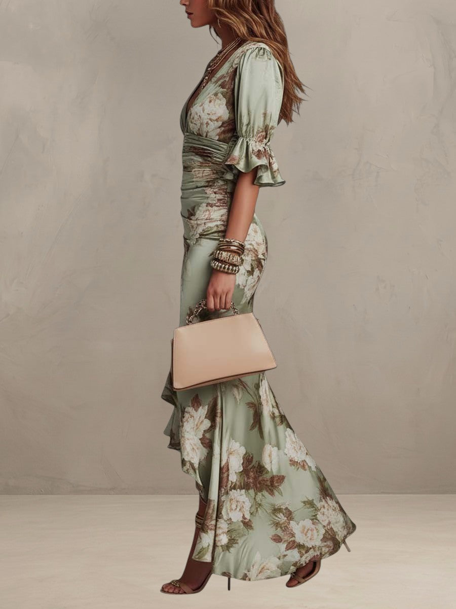 VALENTINA - FLORAL SATIN MIDI DRESS