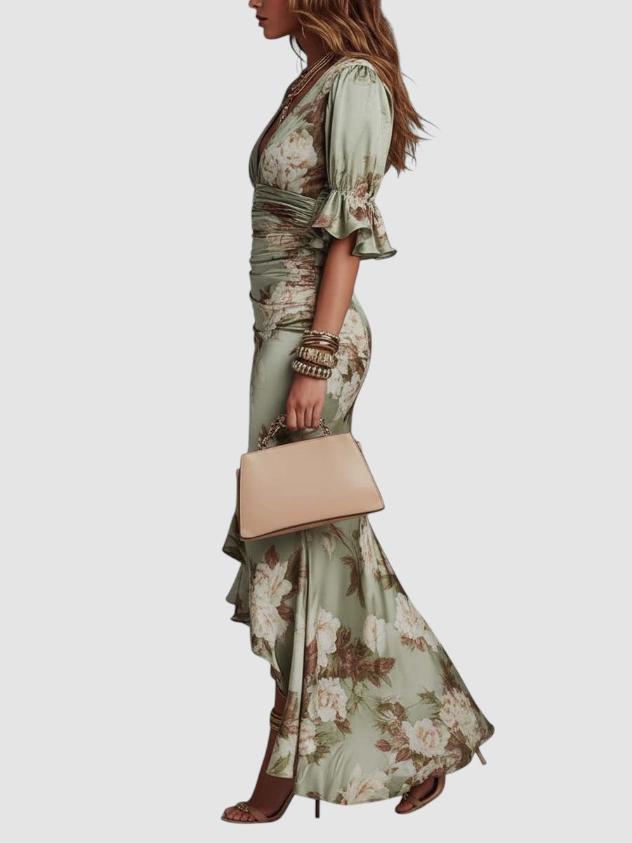 VALENTINA | FLORAL SATIN MIDI DRESS
