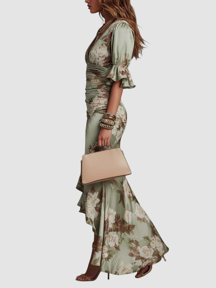 VALENTINA | FLORAL SATIN MIDI DRESS