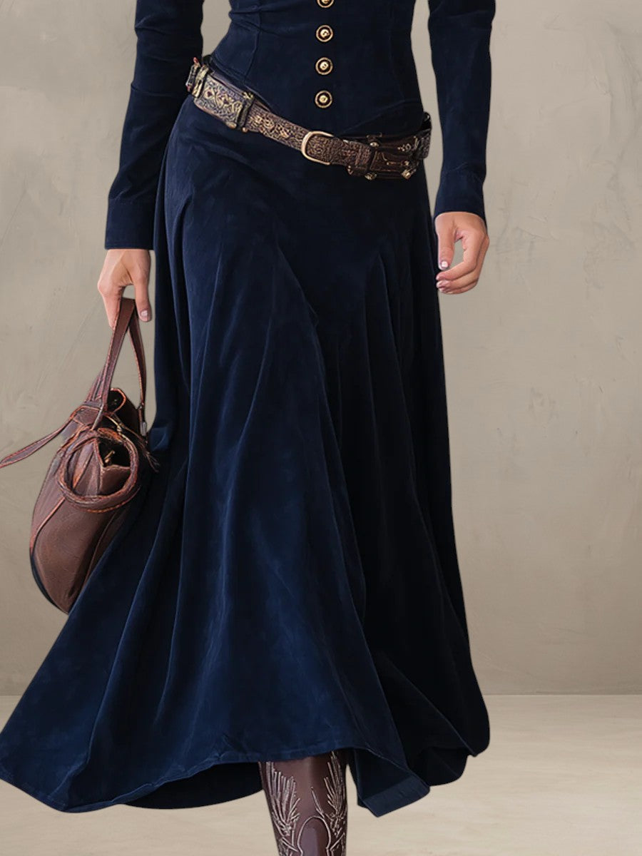 DANIA | SUEDE BUTTON MIDI DRESS