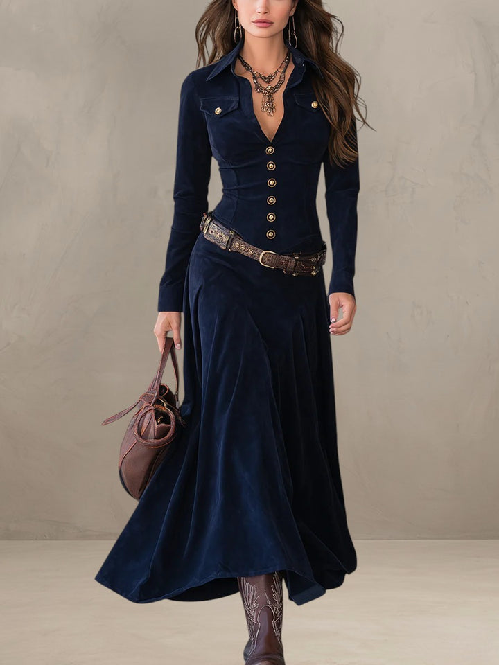 DANIA | SUEDE BUTTON MIDI DRESS