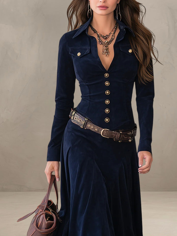 DANIA | SUEDE BUTTON MIDI DRESS