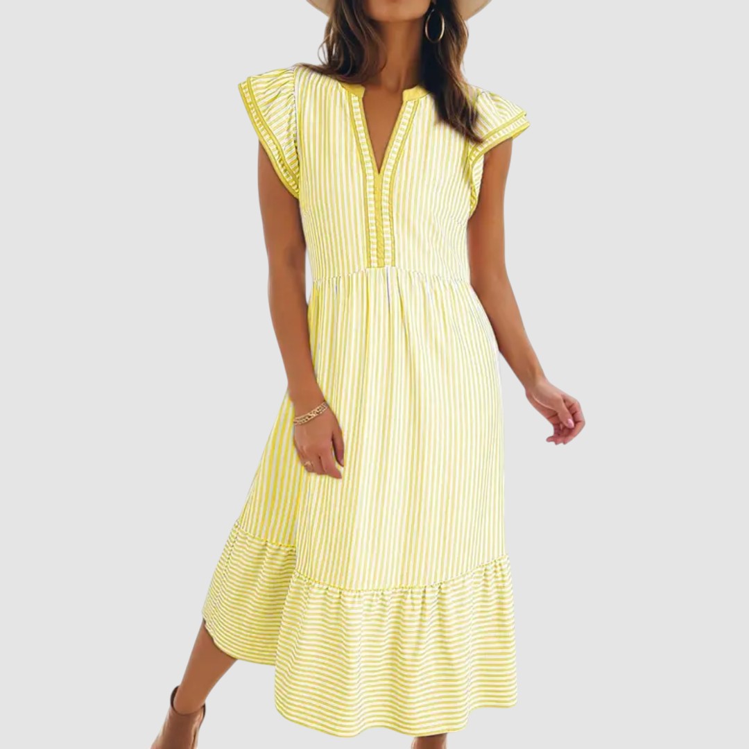 BLYTHE | STRIPED RUFFLE MIDI DRESS