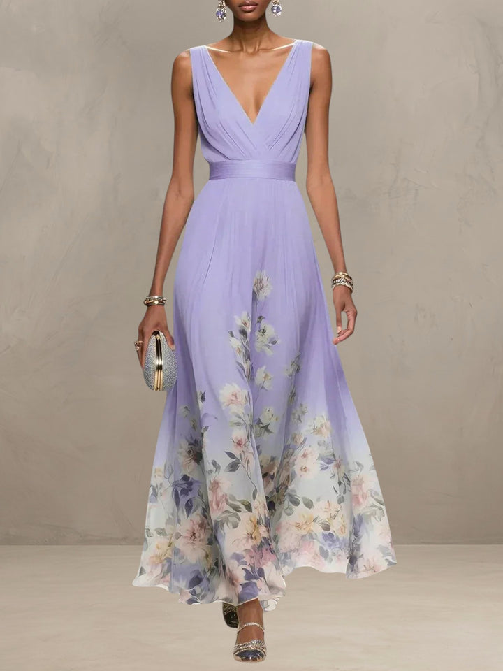 ROSA | FLORAL CHIFFON V-NECK MAXI DRESS