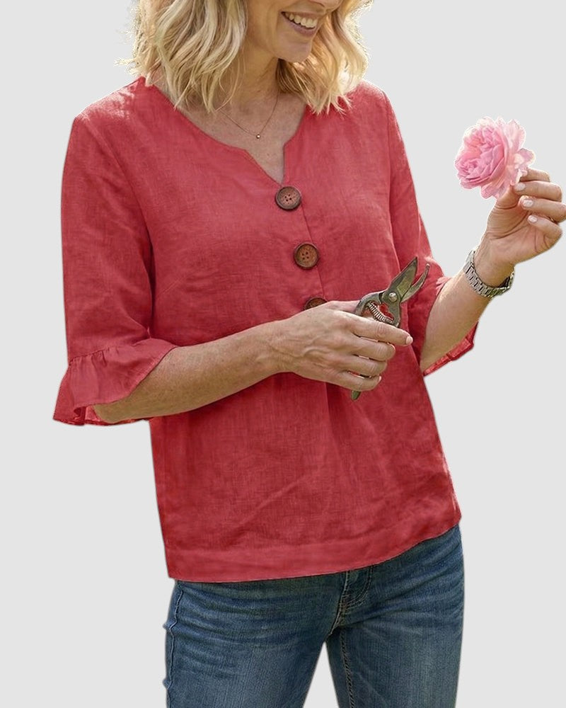 SOPHIA | LINEN BLEND BUTTON BLOUSE