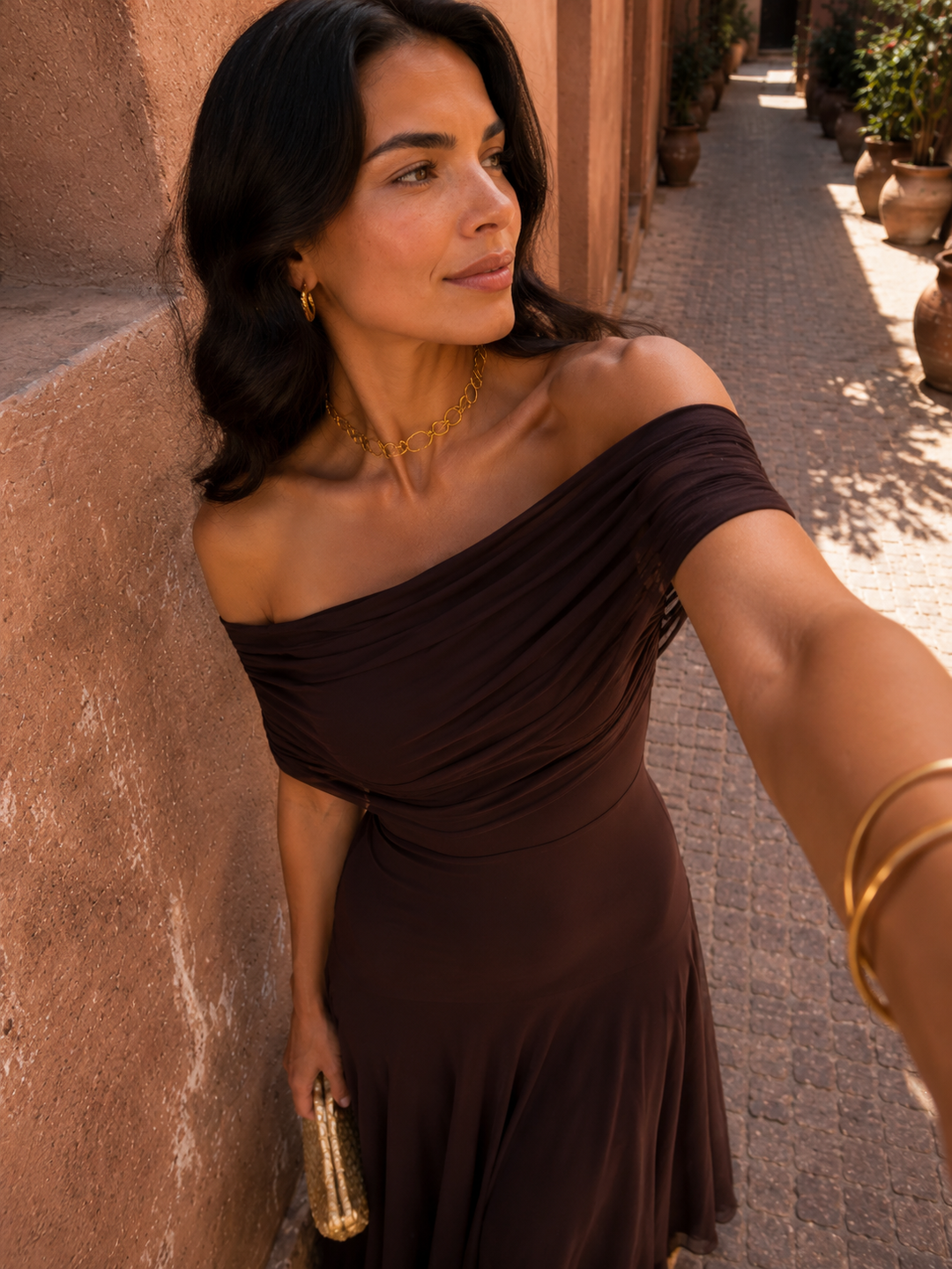 MIRELLA | CHOCOLATE BROWN FLOW DRESS