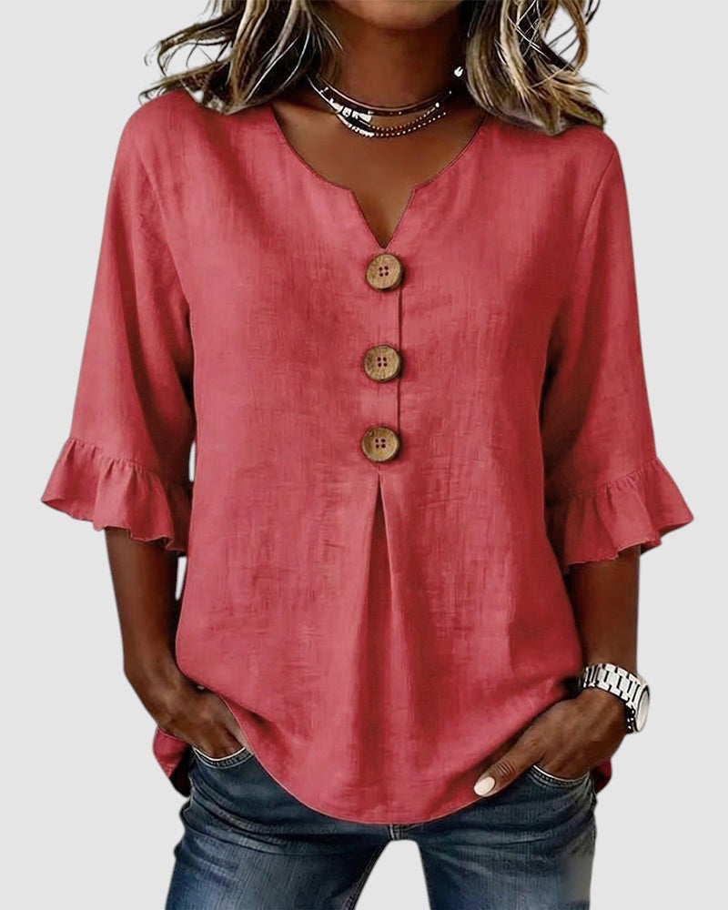 SOPHIA | LINEN BLEND BUTTON BLOUSE