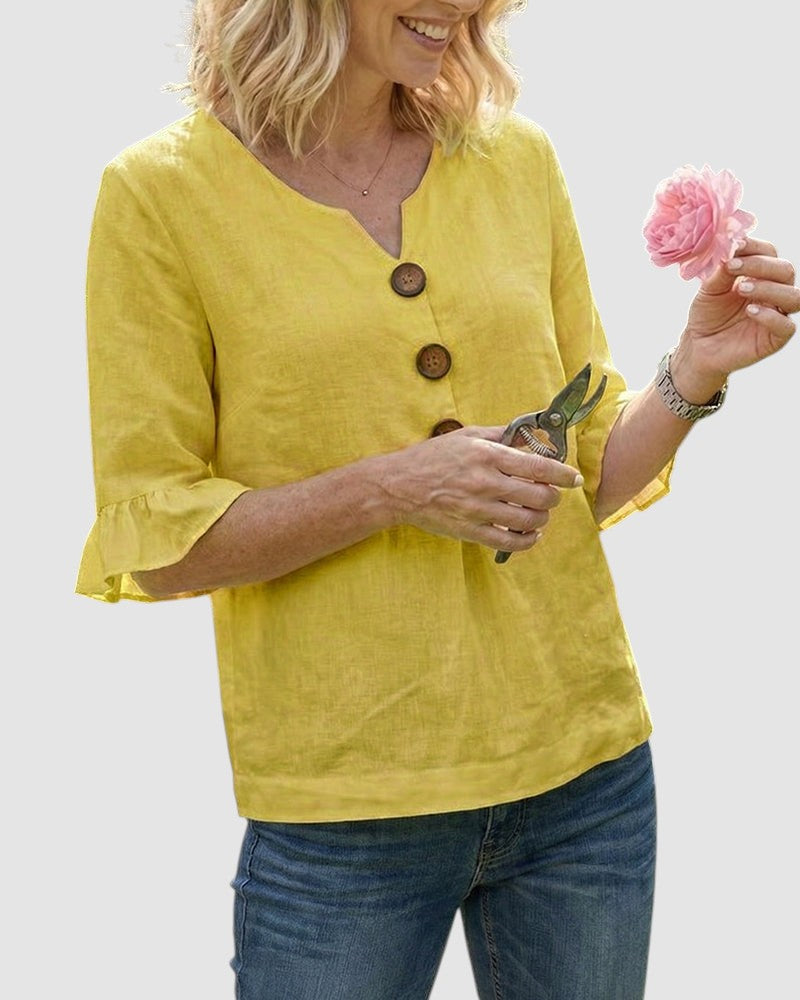 SOPHIA | LINEN BLEND BUTTON BLOUSE
