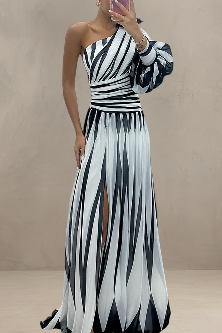 SANDRA | OFF-SHOULDER STRIPED MAXI DRESS
