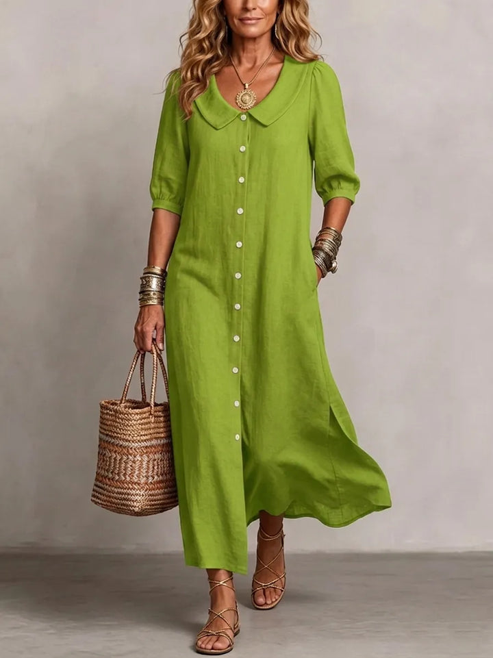 DENISE | PETER PAN COLLAR LINEN MAXI DRESS