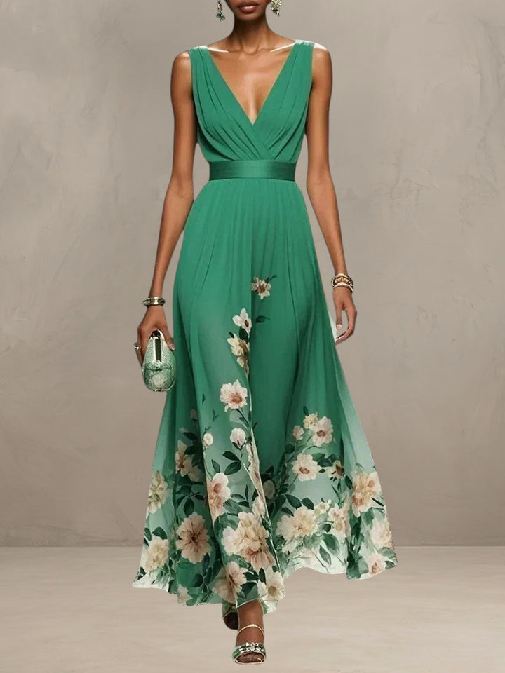ROSA | FLORAL CHIFFON V-NECK MAXI DRESS