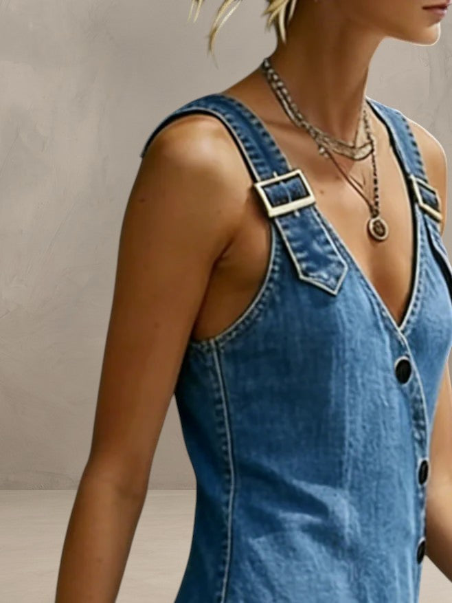 BIANCA | VINTAGE LONG DENIM DRESS WITH BUTTONS